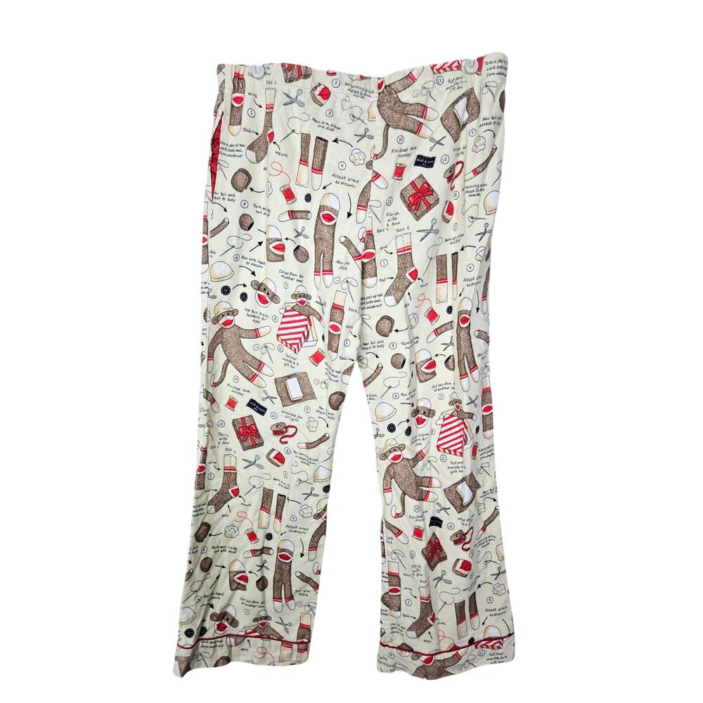 Vintage Y2K Nick Nora L Sock Monkey Cotton Flannel 2 Piece Pajama Sew Whimsy - Picture 6 of 6